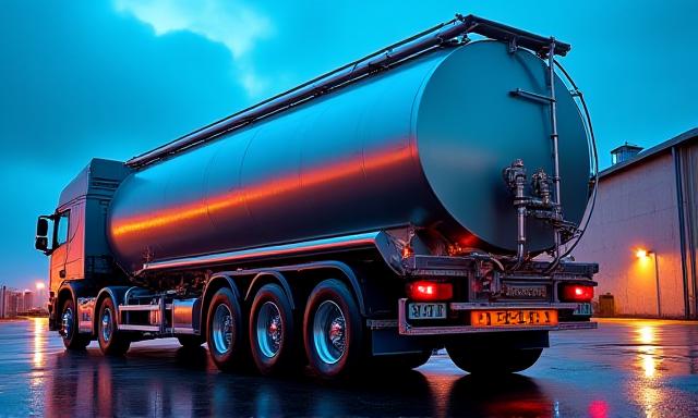 Large industrial water tanker truck delivering to a commercial site