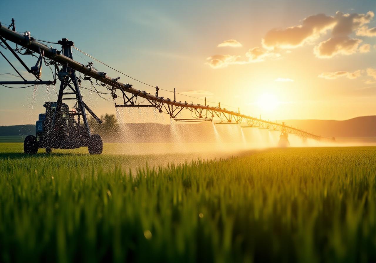 Large scale irrigation system in a lush Irish field